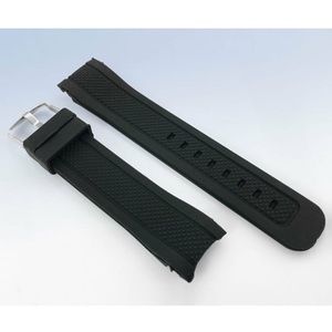 22mm, 24mm Black Silicone Watch Band w Curved Ends
